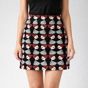 YCOO Paris Embroidered Face Print Mini Skirt Arty Graphic Avant-Garde Skirt Sz L